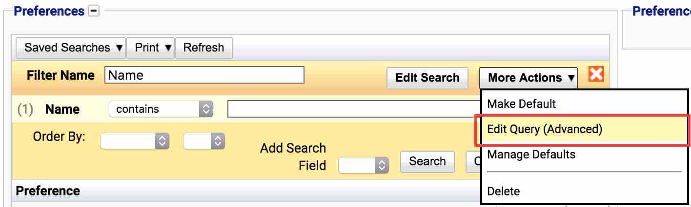 Search Filter Edit Advanced Button