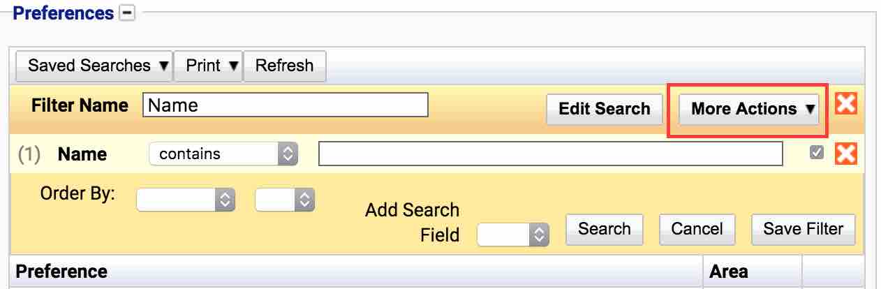 Search Filter Edit More Actions Button