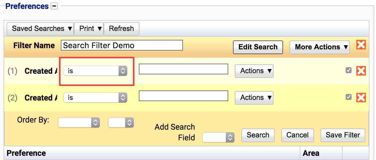 Search Filter Dates Drop Down