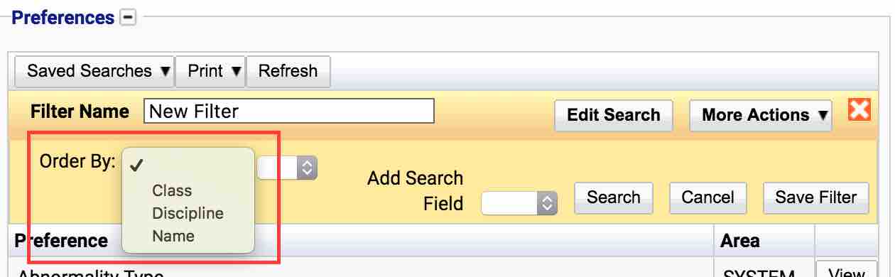 Search Filter Order Options