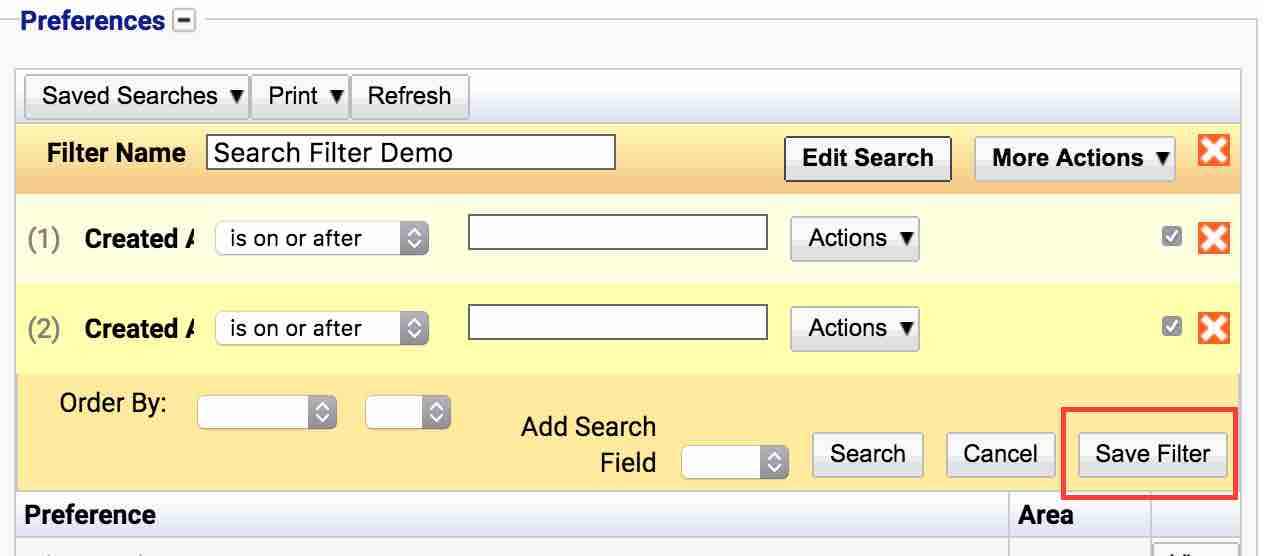 Search Filter Save Date Filter