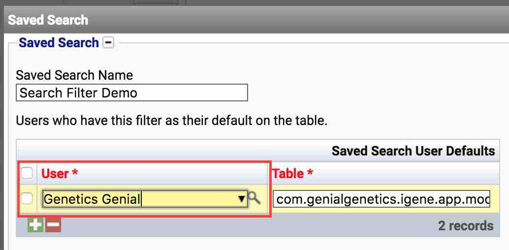 Search Filter Per User Selection