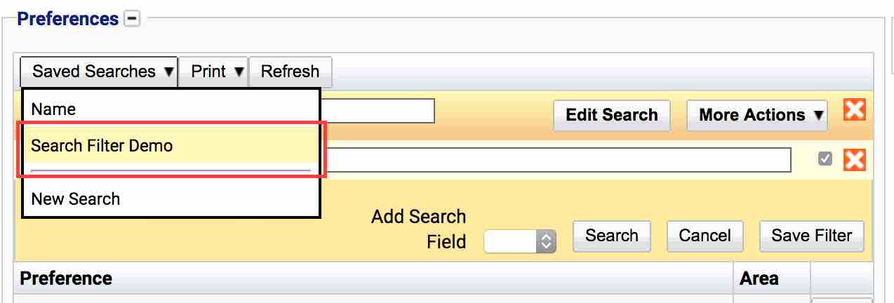 Search Filter Selection