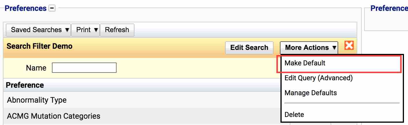 Search Filter Make Default