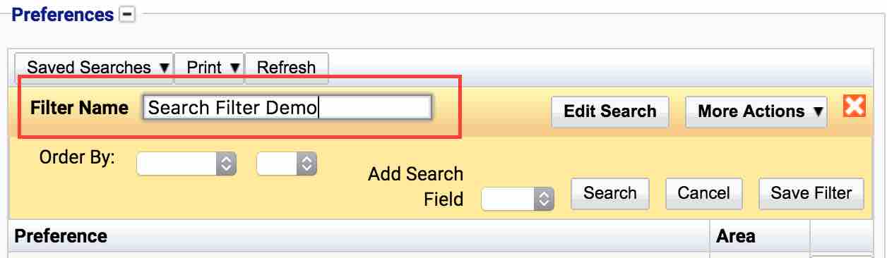 Search Filter Name