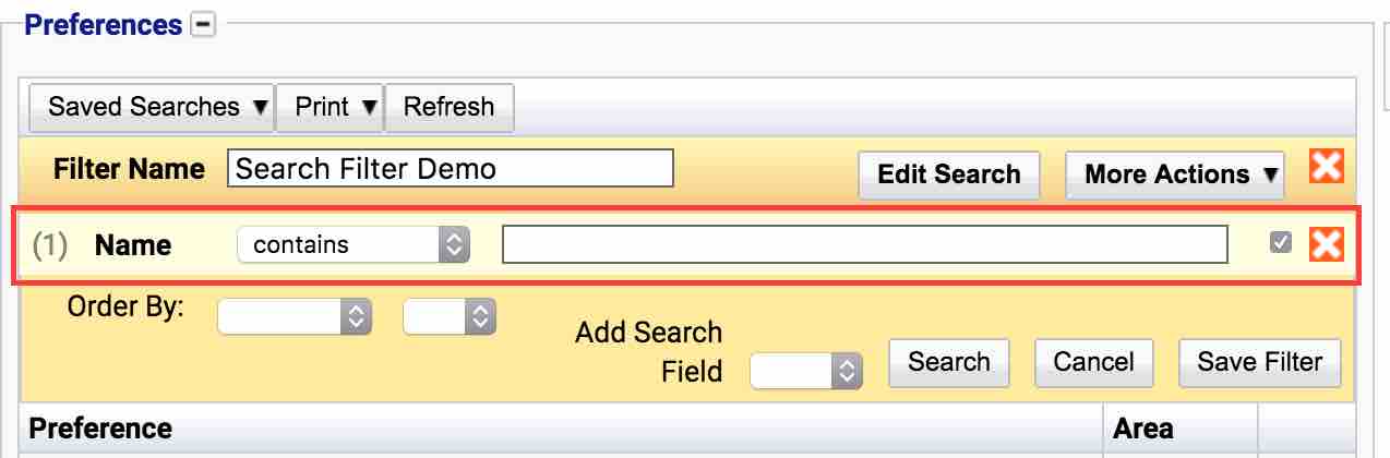 Search Filter New Search Item