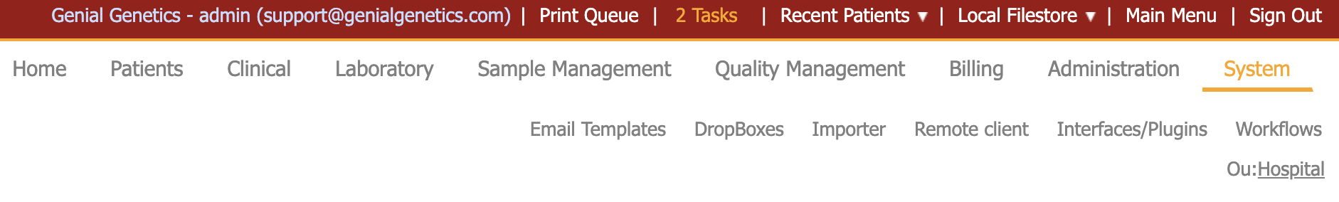 Showing the system tabs in iGene.